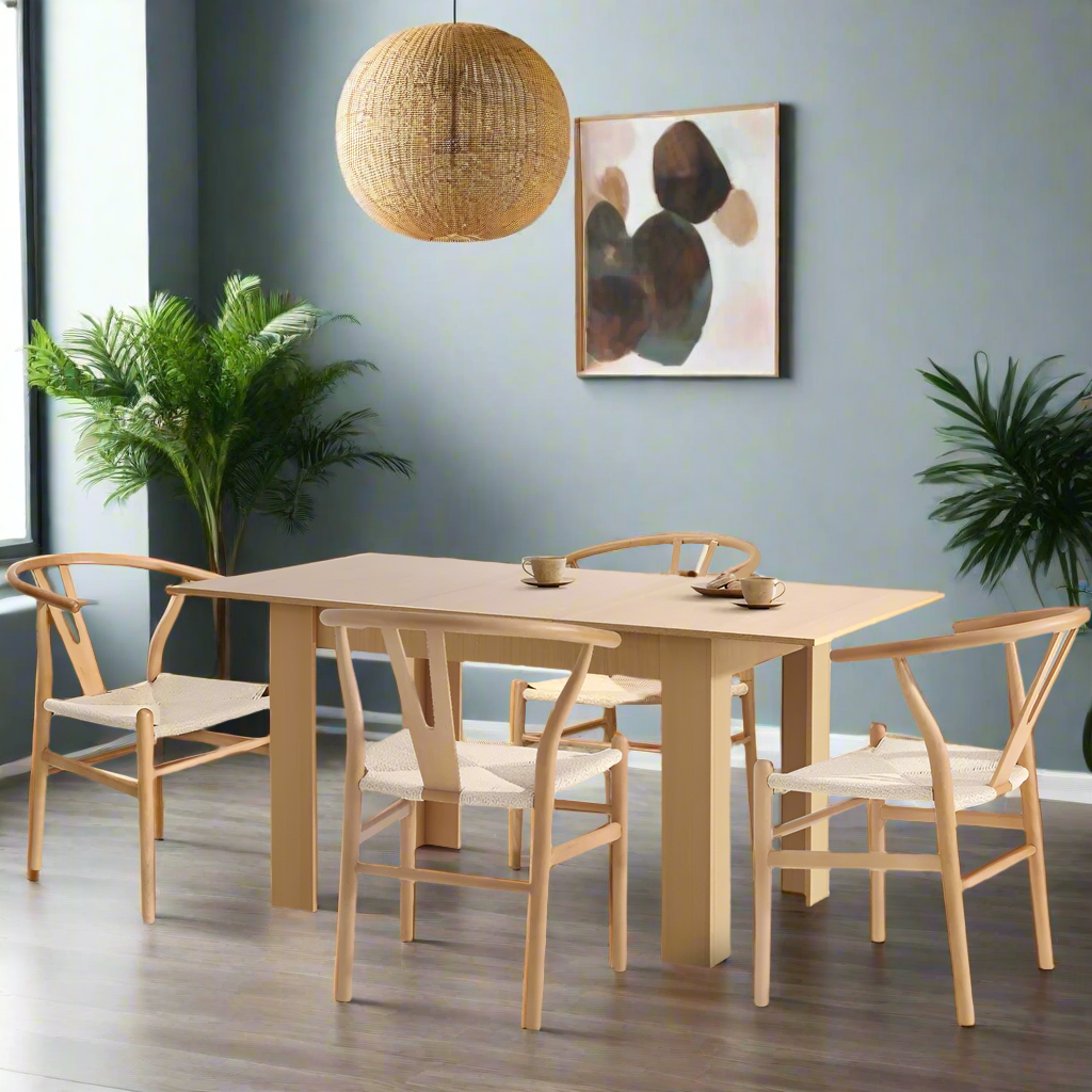 Replica Wishbone Extendable 120-160cm Dining Table Set | 5-7 Seater Premium Modern Dining Table Set