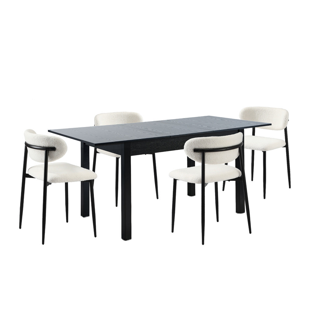 Mila Soft Boucle Extendable Dining Table Set with Curved Chairs | 5-7 Seater Premium Dining Table Set
