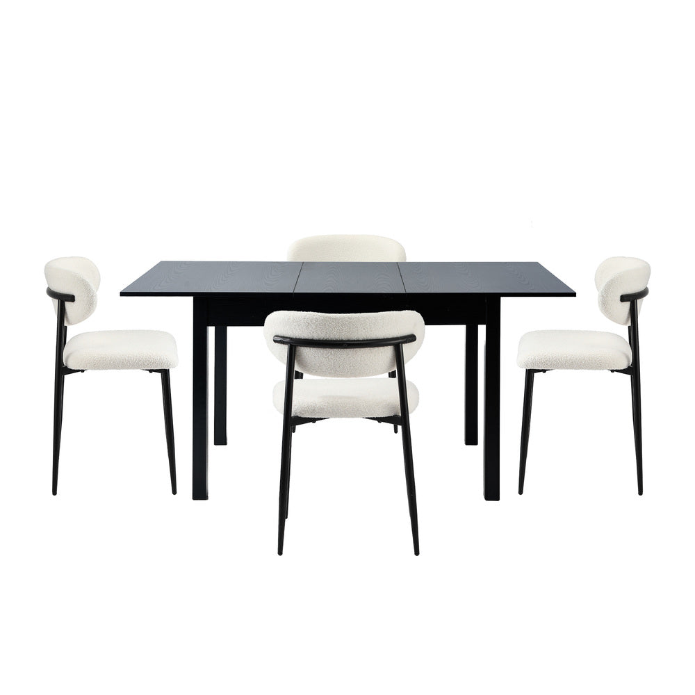 Mila Soft Boucle Extendable Dining Table Set with Curved Chairs | 5-7 Seater Premium Dining Table Set