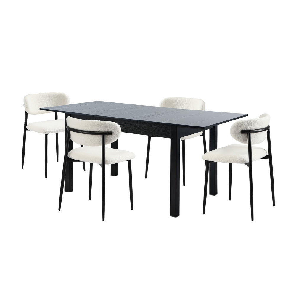 Mila Soft Boucle Extendable Dining Table Set with Curved Chairs | 5-7 Seater Premium Dining Table Set