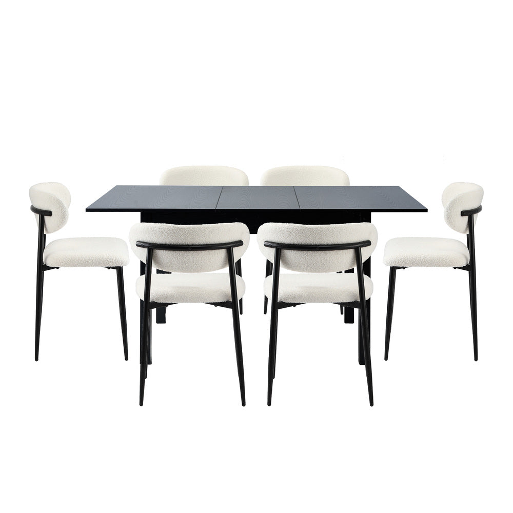 Mila Soft Boucle Extendable Dining Table Set with Curved Chairs | 5-7 Seater Premium Dining Table Set