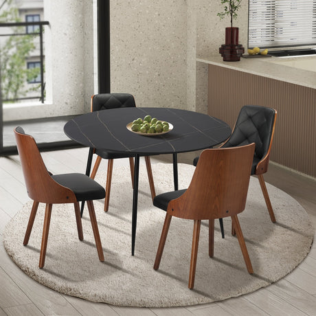 Gianni Deluxe Padded 5pc Dining Table Set | Premium Black Round Dining Table Set
