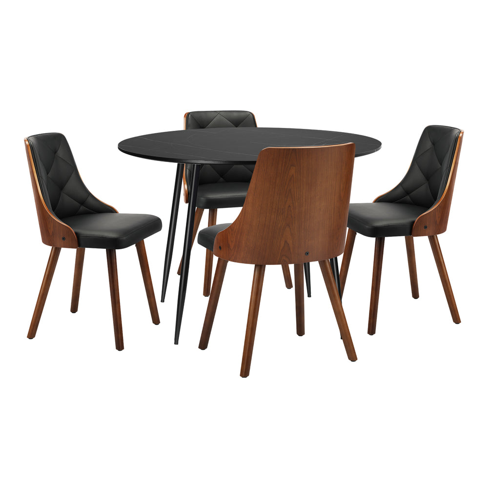 Gianni Deluxe Padded 5pc Dining Table Set | Premium Black Round Dining Table Set