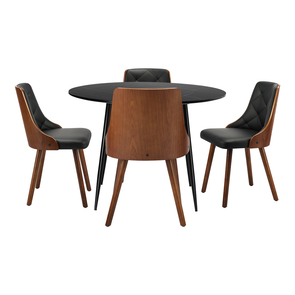 Gianni Deluxe Padded 5pc Dining Table Set | Premium Black Round Dining Table Set
