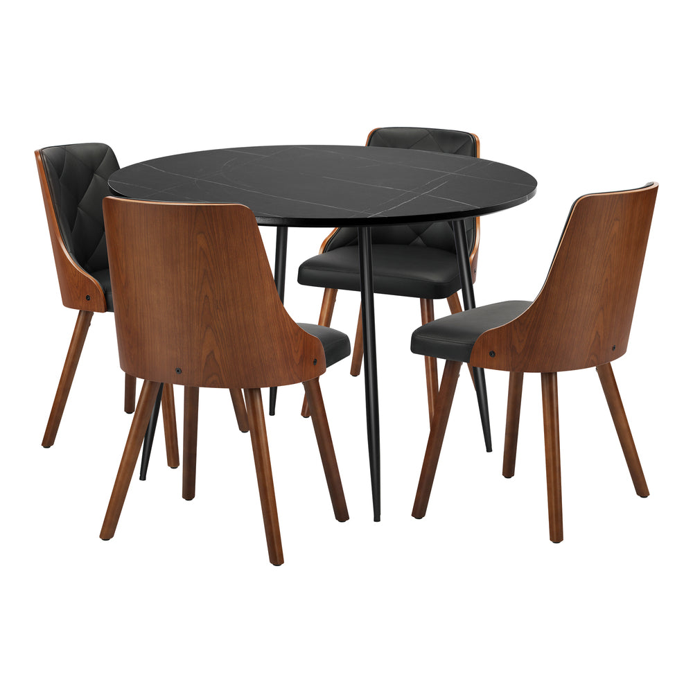 Gianni Deluxe Padded 5pc Dining Table Set | Premium Black Round Dining Table Set