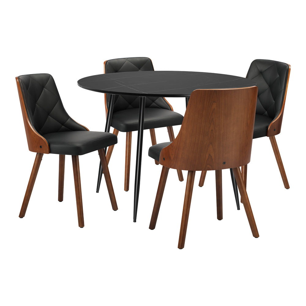 Gianni Deluxe Padded 5pc Dining Table Set | Premium Black Round Dining Table Set