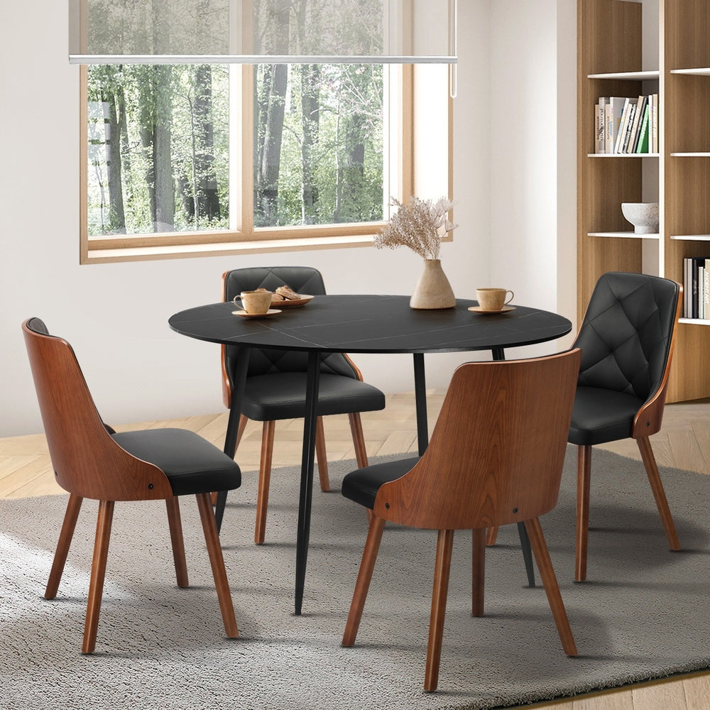 Gianni Deluxe Padded 5pc Dining Table Set | Premium Black Round Dining Table Set