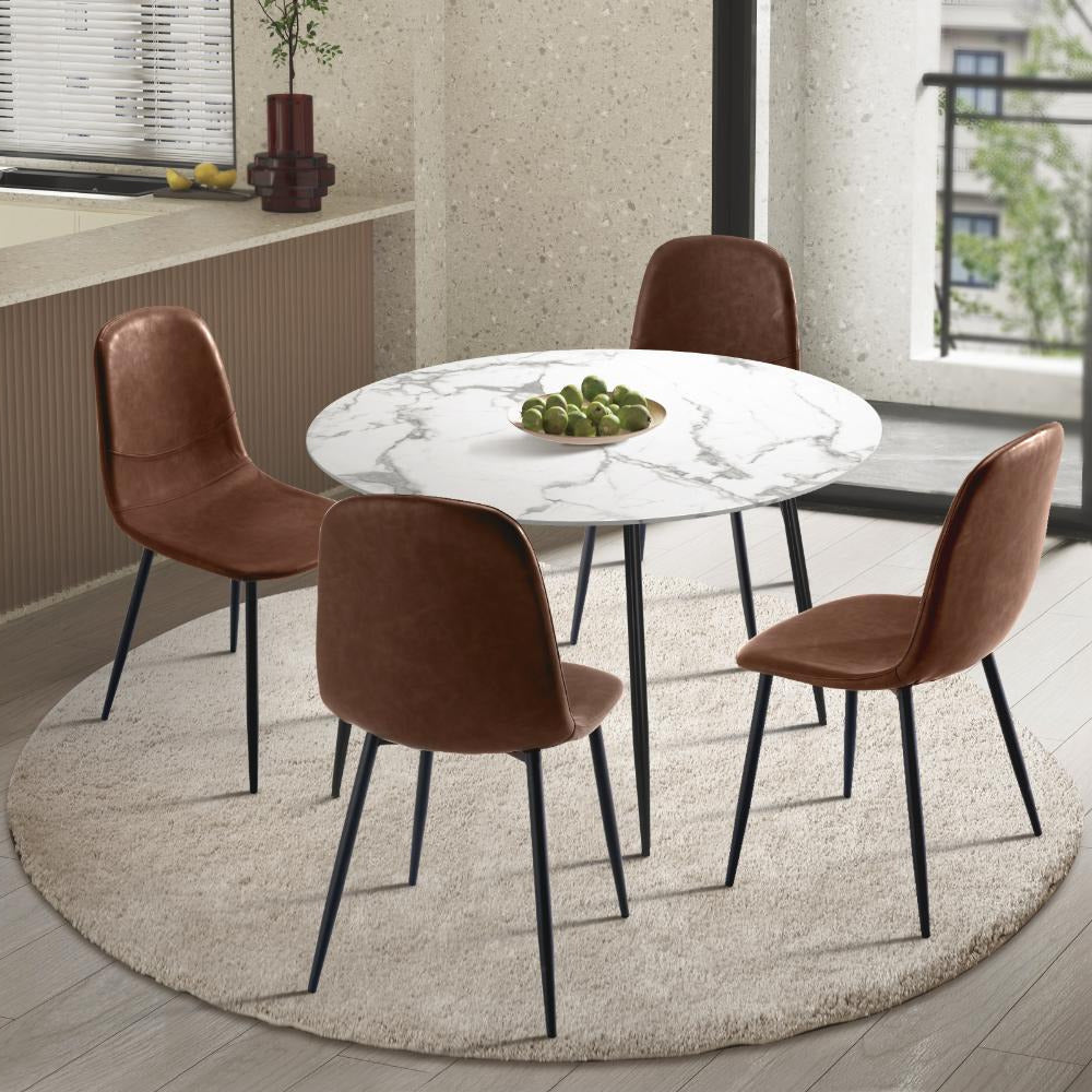 Murano 5pc Dining Table Set Premium PU Leather Chairs | Premium Modern Dining Table Marble Style Top