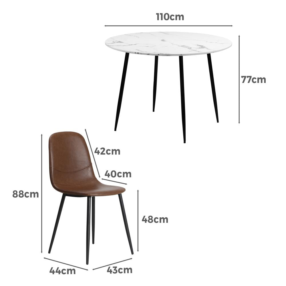 Murano 5pc Dining Table Set Premium PU Leather Chairs | Premium Modern Dining Table Marble Style Top