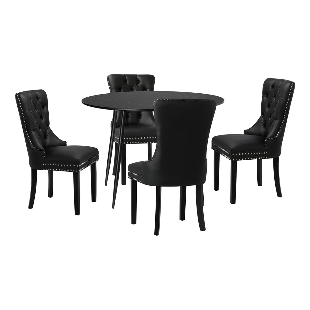 Amelia 5 Piece PU Leather Soft Tufted Dining Set | Premium Plush Dining Chairs and Marble Finish Table