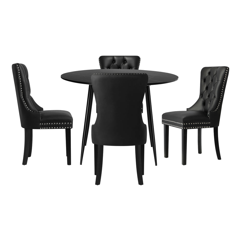Amelia 5 Piece PU Leather Soft Tufted Dining Set | Premium Plush Dining Chairs and Marble Finish Table