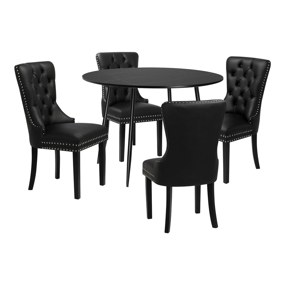 Amelia 5 Piece PU Leather Soft Tufted Dining Set | Premium Plush Dining Chairs and Marble Finish Table