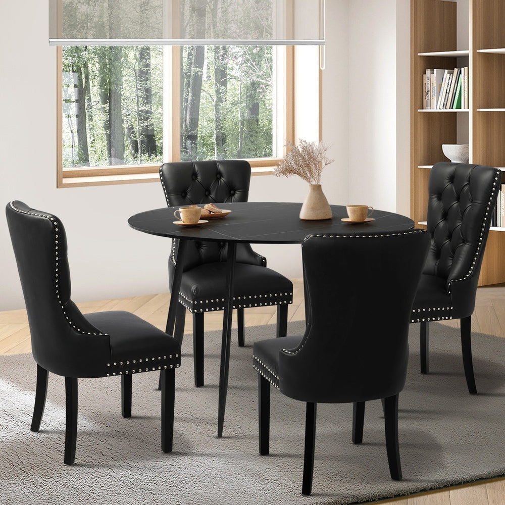 Amelia 5 Piece PU Leather Soft Tufted Dining Set | Premium Plush Dining Chairs and Marble Finish Table