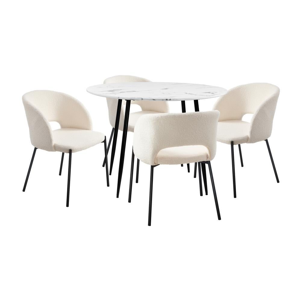 Peruzzi Boucle Luxe Dining Table Set | 5-7 Seater Premium Modern Dining Table Marble Style Top and Boucle Dining Chairs