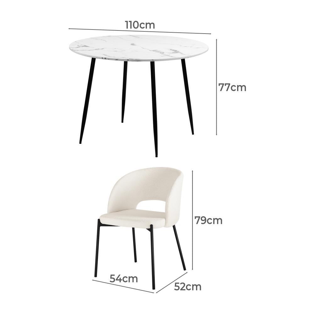 Peruzzi Boucle Luxe Dining Table Set | 5-7 Seater Premium Modern Dining Table Marble Style Top and Boucle Dining Chairs