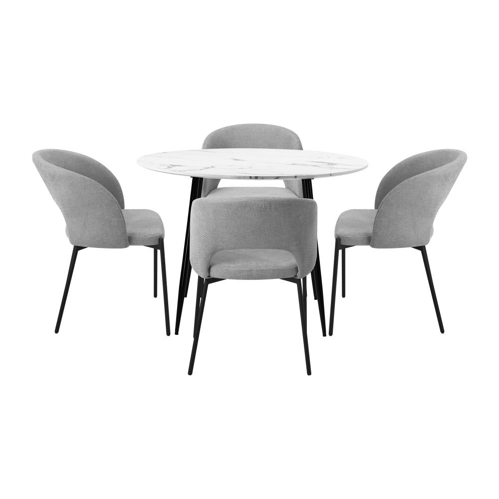 Peruzzi Sivo 5pc Dining Table Set | Premium Modern Dining Table Marble Style Top