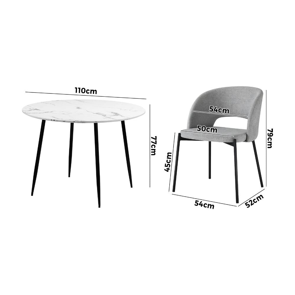 Peruzzi Sivo 5pc Dining Table Set | Premium Modern Dining Table Marble Style Top