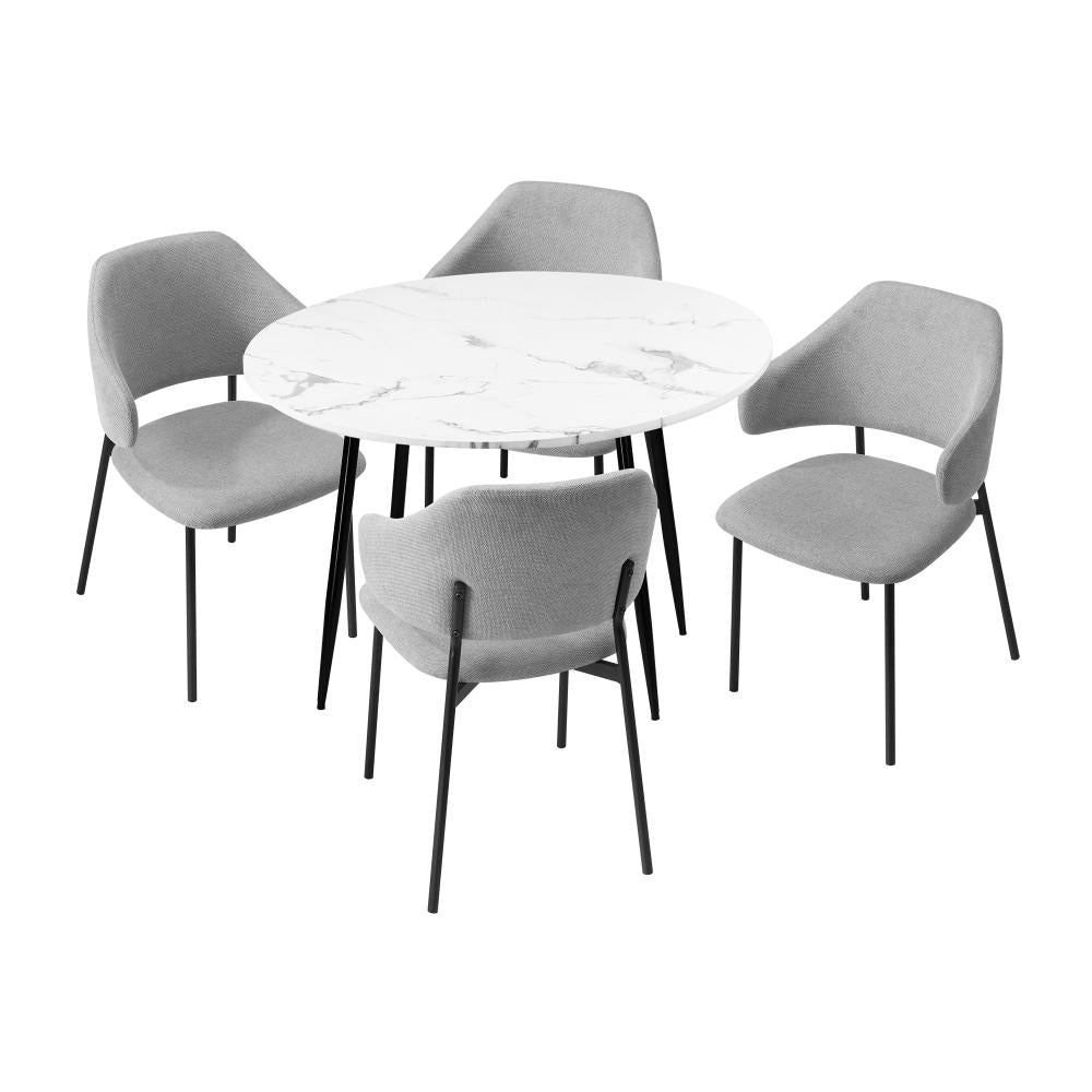 Amalfi Dios 5pc Dining Table Set Winged Chairs |  Premium Modern Dining Table Marble Style Top