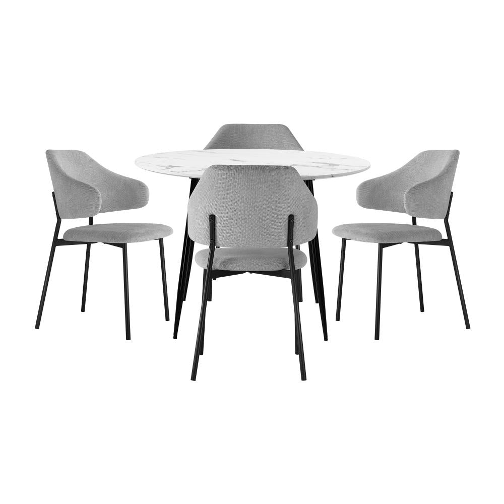 Amalfi Dios 5pc Dining Table Set Winged Chairs |  Premium Modern Dining Table Marble Style Top