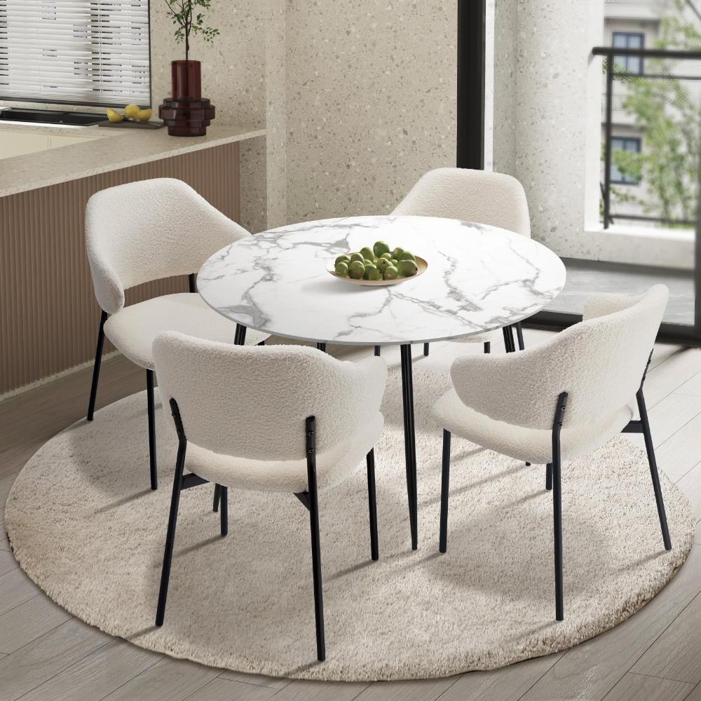 Amalfi Dios 5pc Dining Table Set Winged Chairs |  Premium Modern Dining Table Marble Style Top