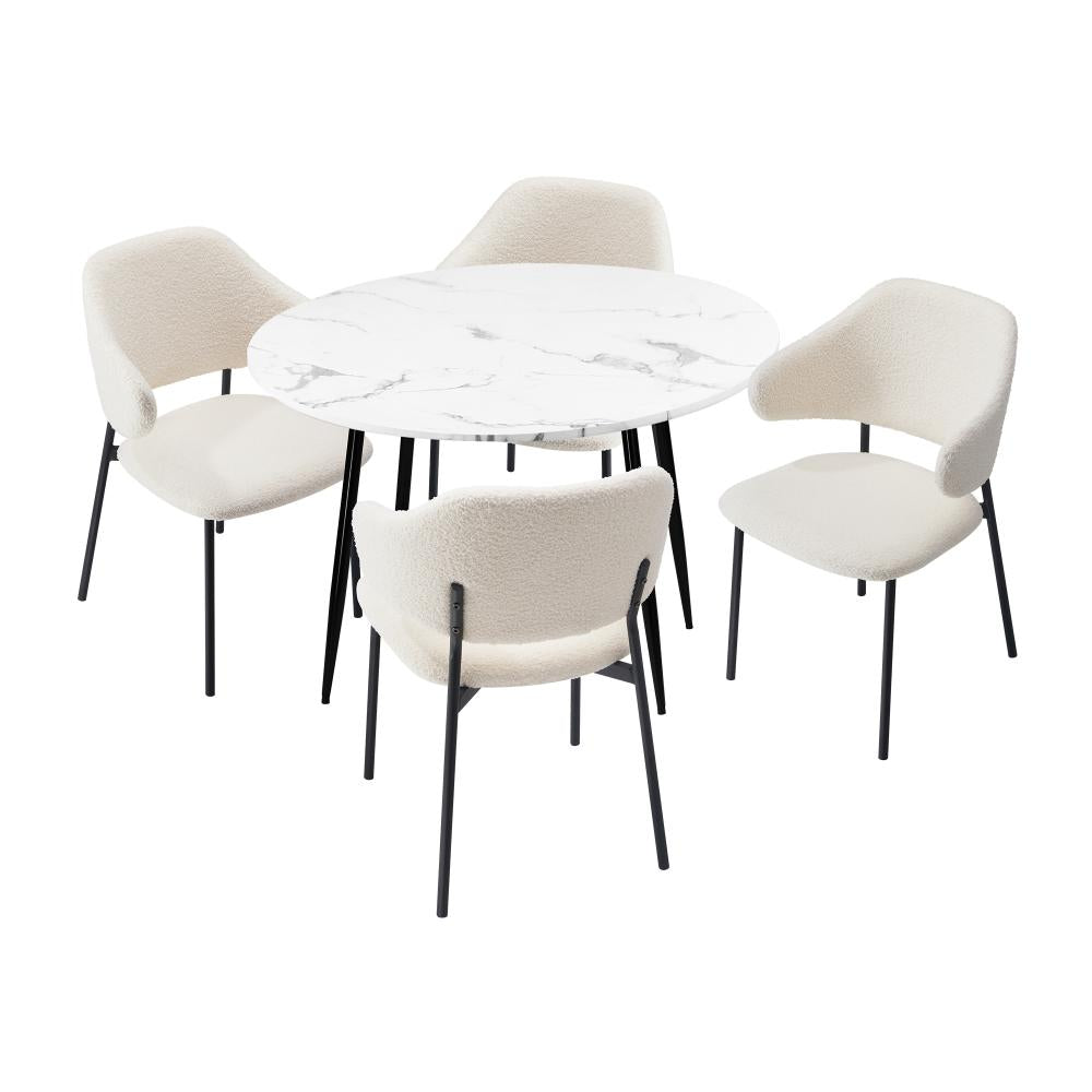 Amalfi Dios 5pc Dining Table Set Winged Chairs |  Premium Modern Dining Table Marble Style Top