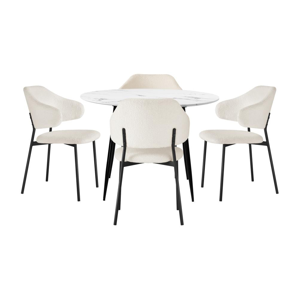 Amalfi Dios 5pc Dining Table Set Winged Chairs |  Premium Modern Dining Table Marble Style Top