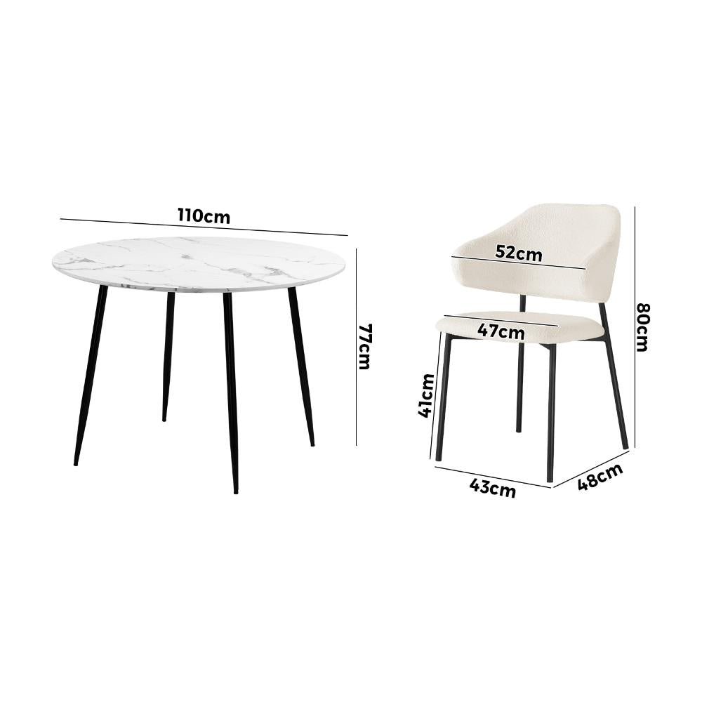 Amalfi Dios 5pc Dining Table Set Winged Chairs |  Premium Modern Dining Table Marble Style Top