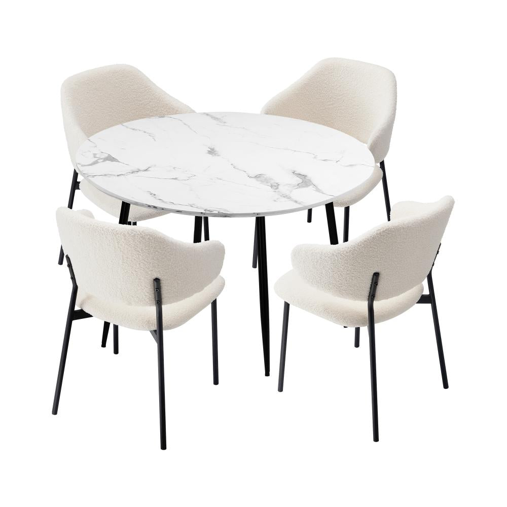 Amalfi Dios 5pc Dining Table Set Winged Chairs |  Premium Modern Dining Table Marble Style Top