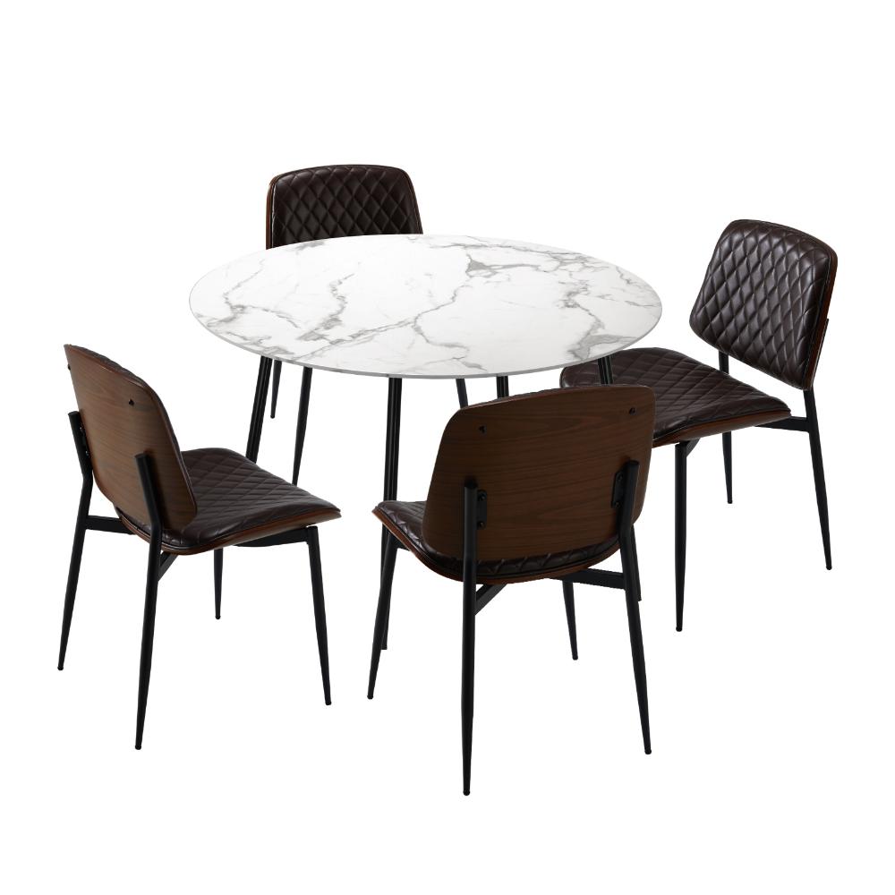 Miami Eros 5pc Dining Table Set Premium PU Leather Chairs | Premium Modern Dining Table Marble Style Top
