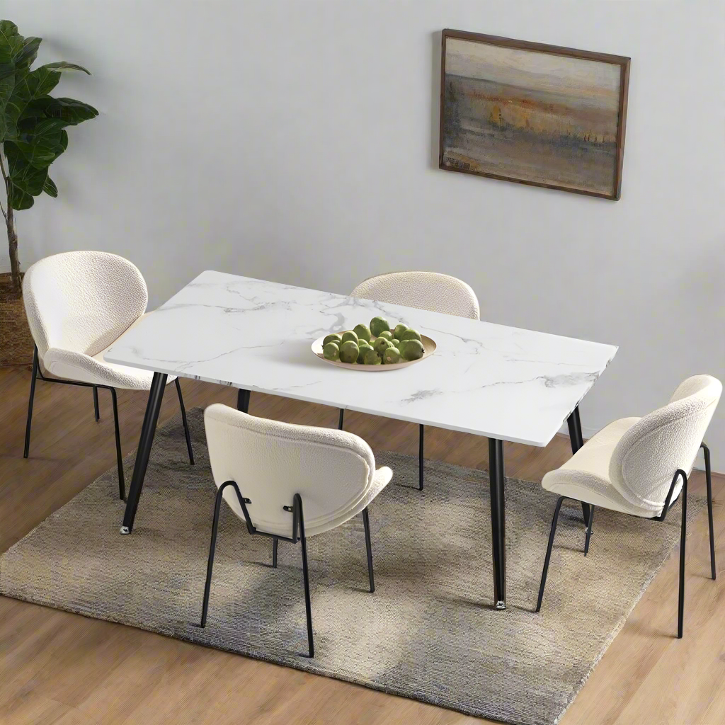 Luzcia Boucle Luxe Dining Table Set with Winged Tub Chairs | 5-7 Seater Premium Dining Table Set