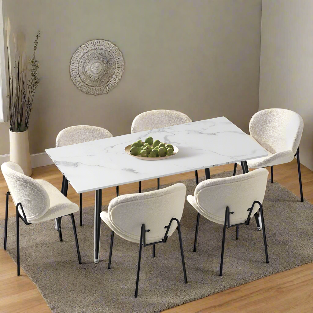 Luzcia Boucle Luxe Dining Table Set with Winged Tub Chairs | 5-7 Seater Premium Dining Table Set
