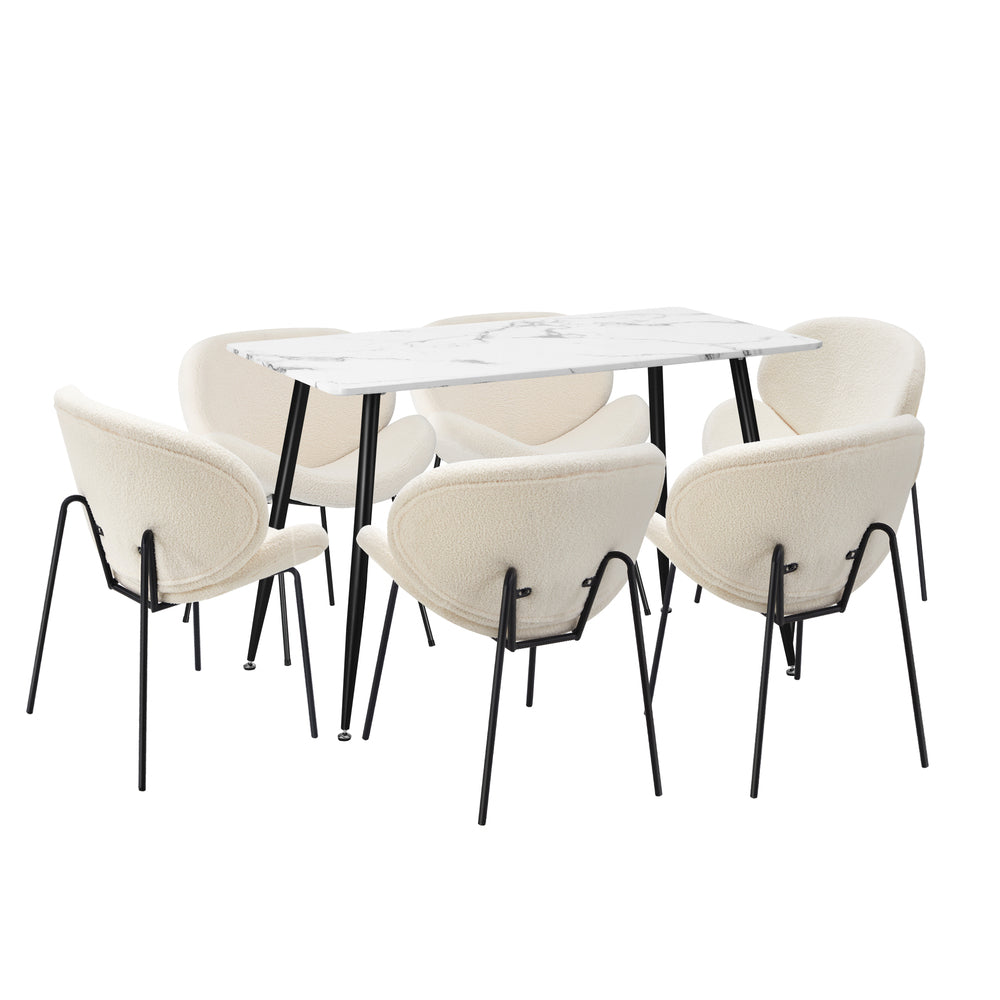 Luzcia Boucle Luxe Dining Table Set with Winged Tub Chairs | 5-7 Seater Premium Dining Table Set