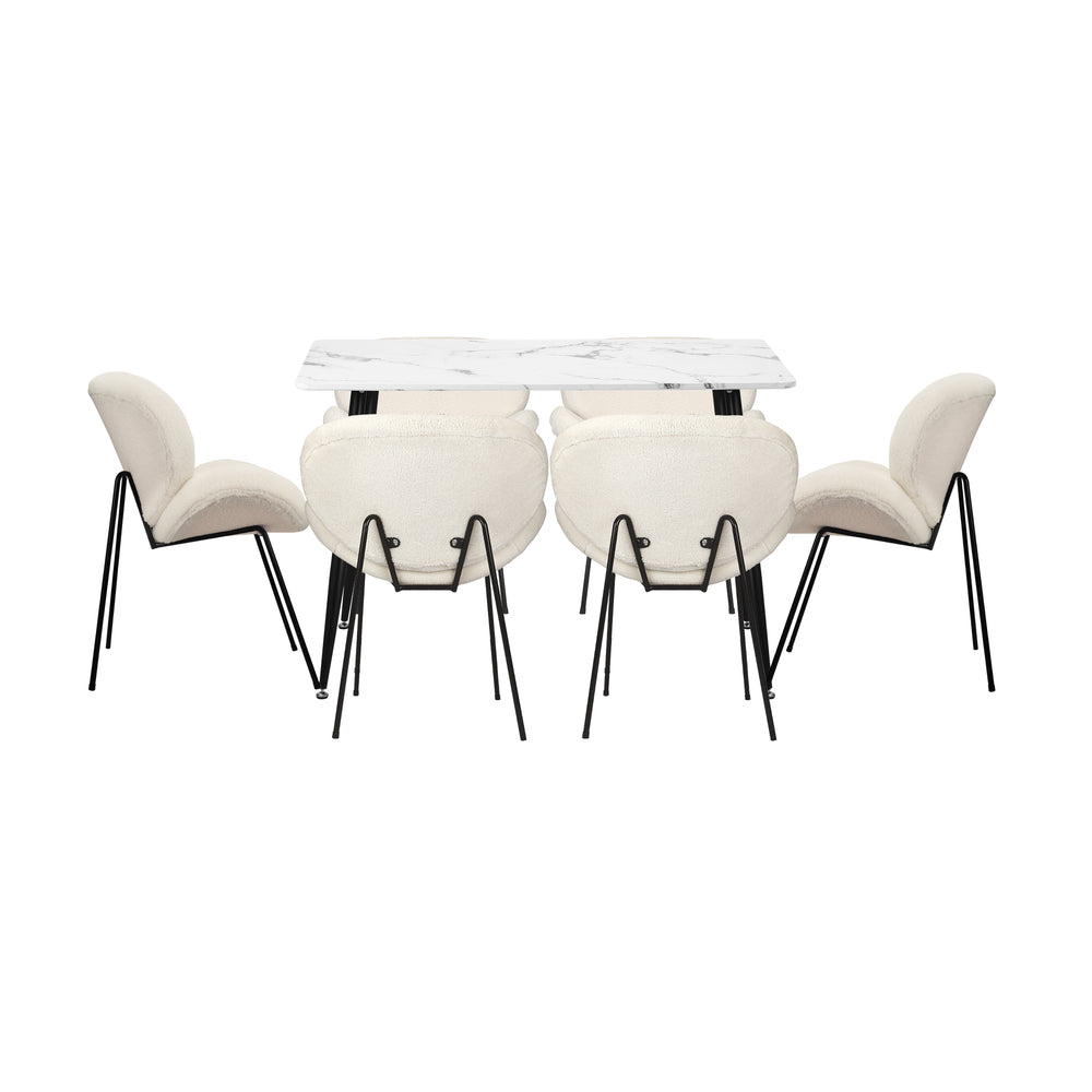 Luzcia Boucle Luxe Dining Table Set with Winged Tub Chairs | 5-7 Seater Premium Dining Table Set