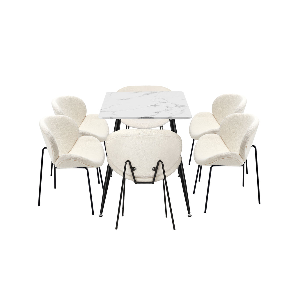 Luzcia Boucle Luxe Dining Table Set with Winged Tub Chairs | 5-7 Seater Premium Dining Table Set