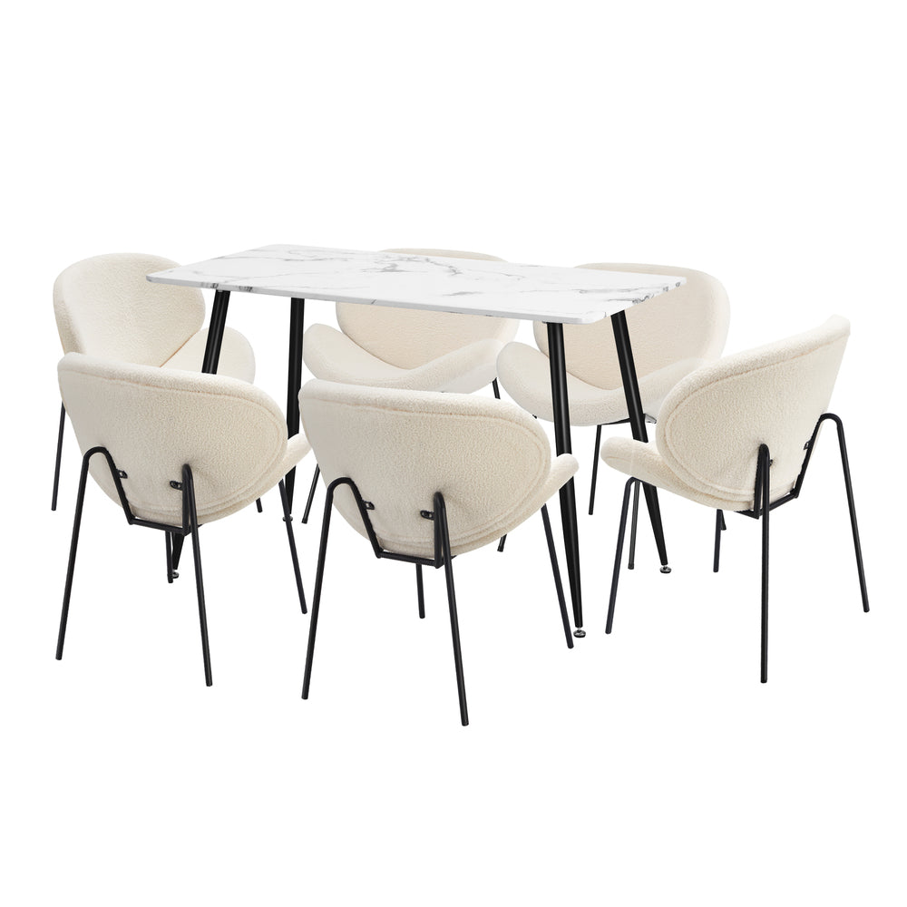 Luzcia Boucle Luxe Dining Table Set with Winged Tub Chairs | 5-7 Seater Premium Dining Table Set