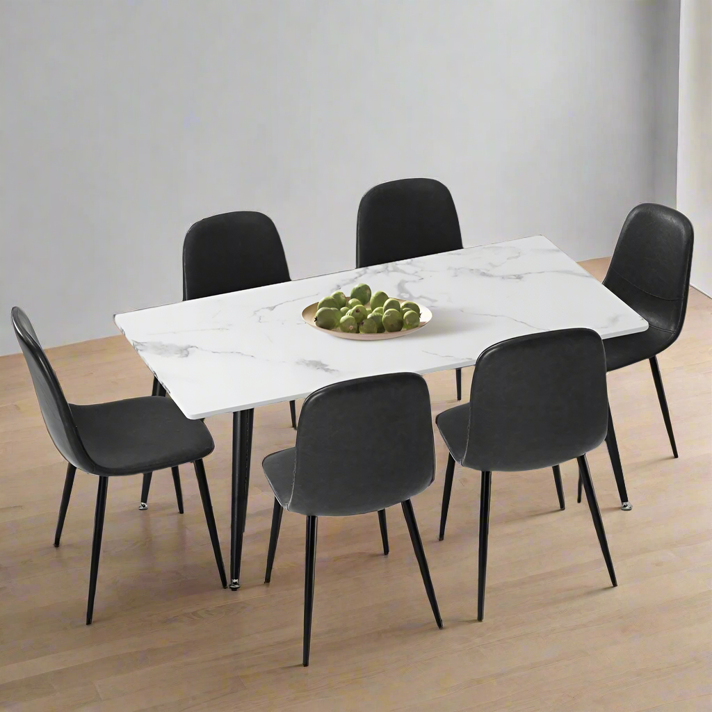 Murano PU Leather Luxe Dining Table Set | 5-7 Seater Dining Table Set