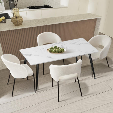 Peruzzi Boucle Luxe Dining Table Set | 5-7 Seater Premium Modern Dining Table Marble Style Top and Boucle Dining Chairs