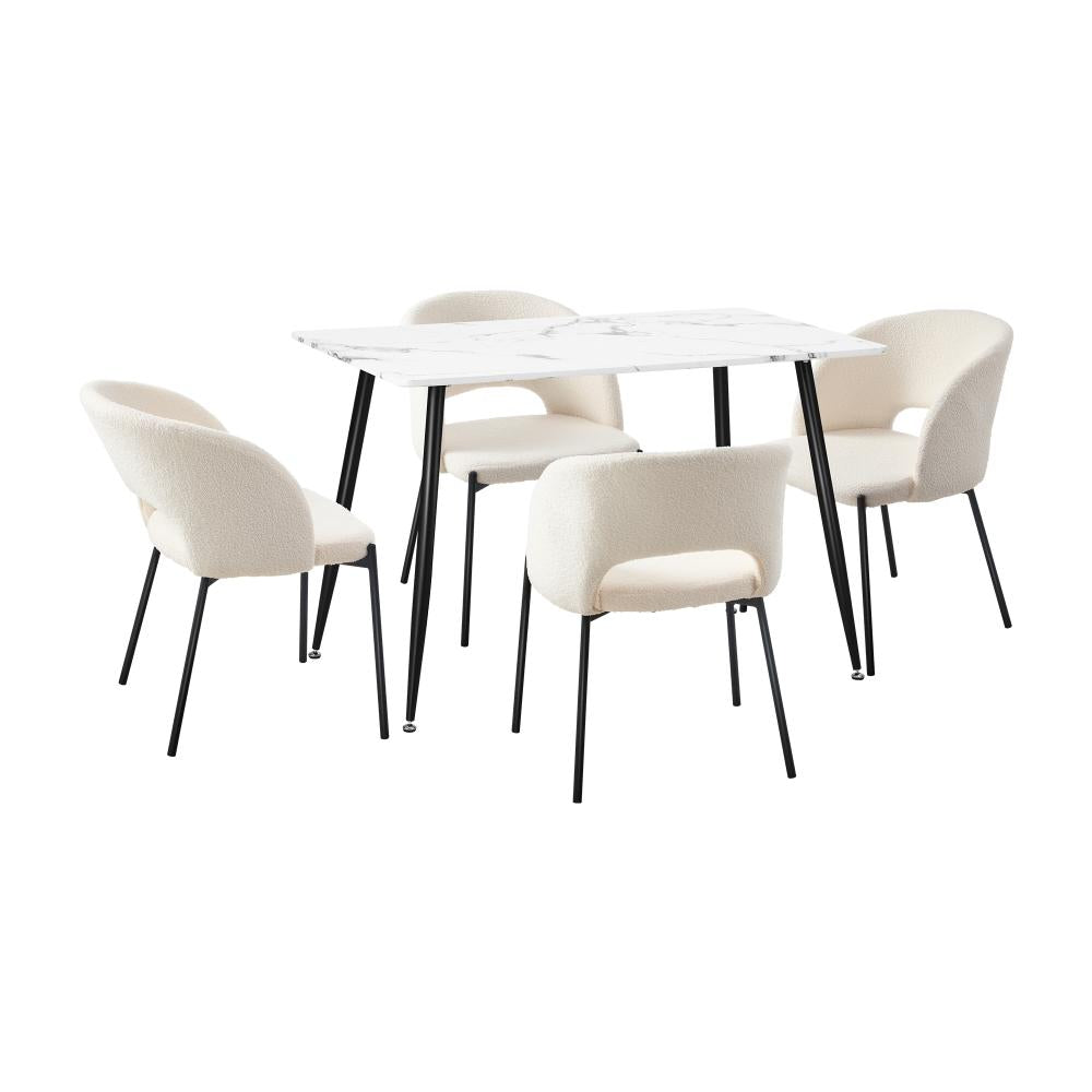 Peruzzi Boucle Luxe Dining Table Set | 5-7 Seater Premium Modern Dining Table Marble Style Top and Boucle Dining Chairs