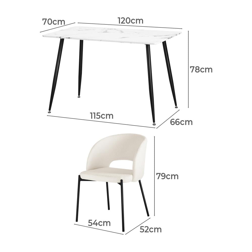 Peruzzi Boucle Luxe Dining Table Set | 5-7 Seater Premium Modern Dining Table Marble Style Top and Boucle Dining Chairs