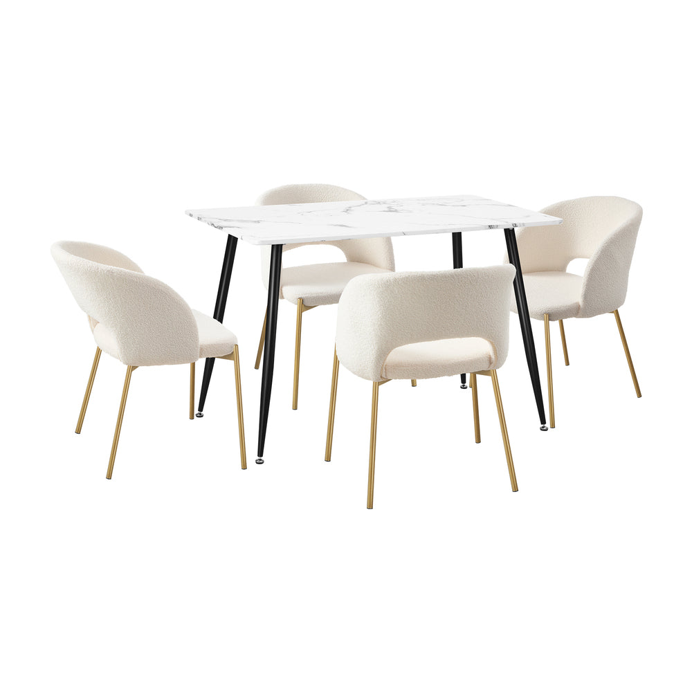 Duomo Boucle Gold Luxe Dining Table Set | 5-7 Seater Premium Modern Dining Table Marble Style Top