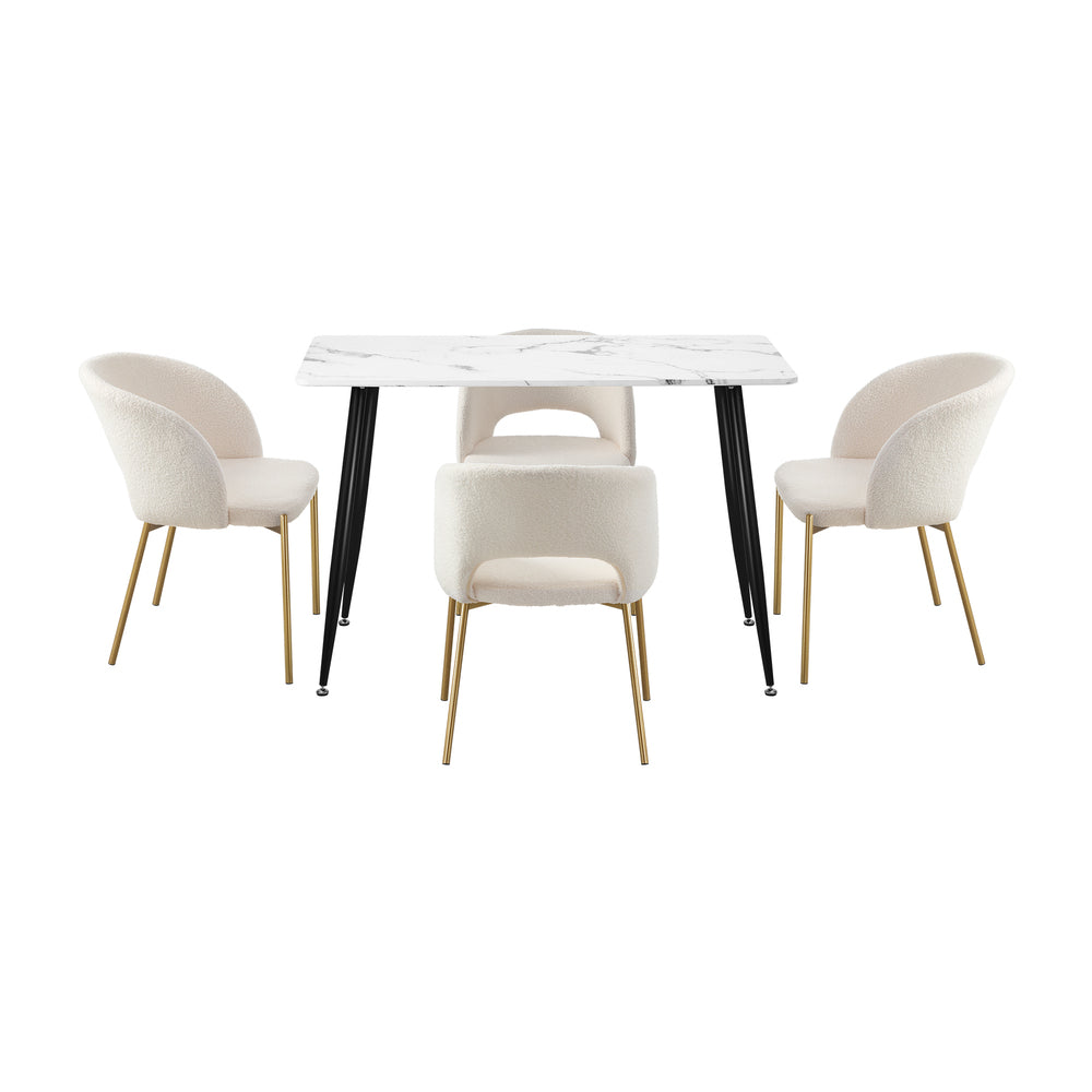 Duomo Boucle Gold Luxe Dining Table Set | 5-7 Seater Premium Modern Dining Table Marble Style Top