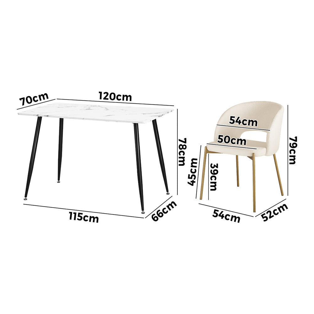 Duomo Boucle Gold Luxe Dining Table Set | 5-7 Seater Premium Modern Dining Table Marble Style Top