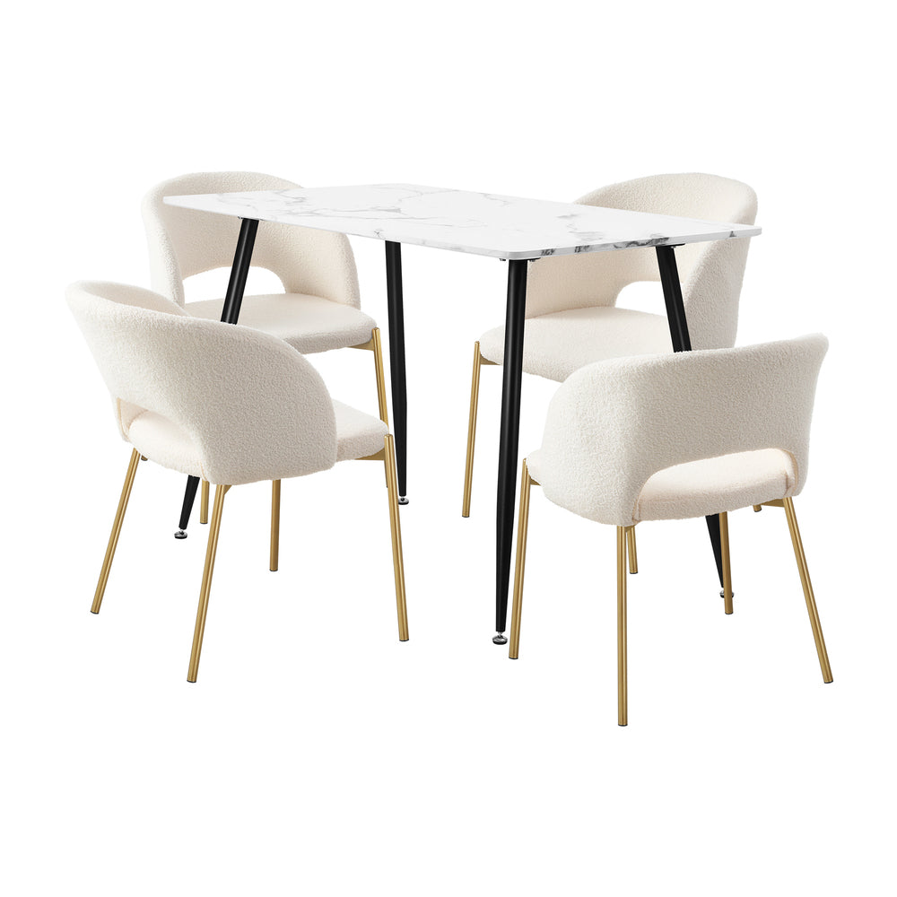 Duomo Boucle Gold Luxe Dining Table Set | 5-7 Seater Premium Modern Dining Table Marble Style Top
