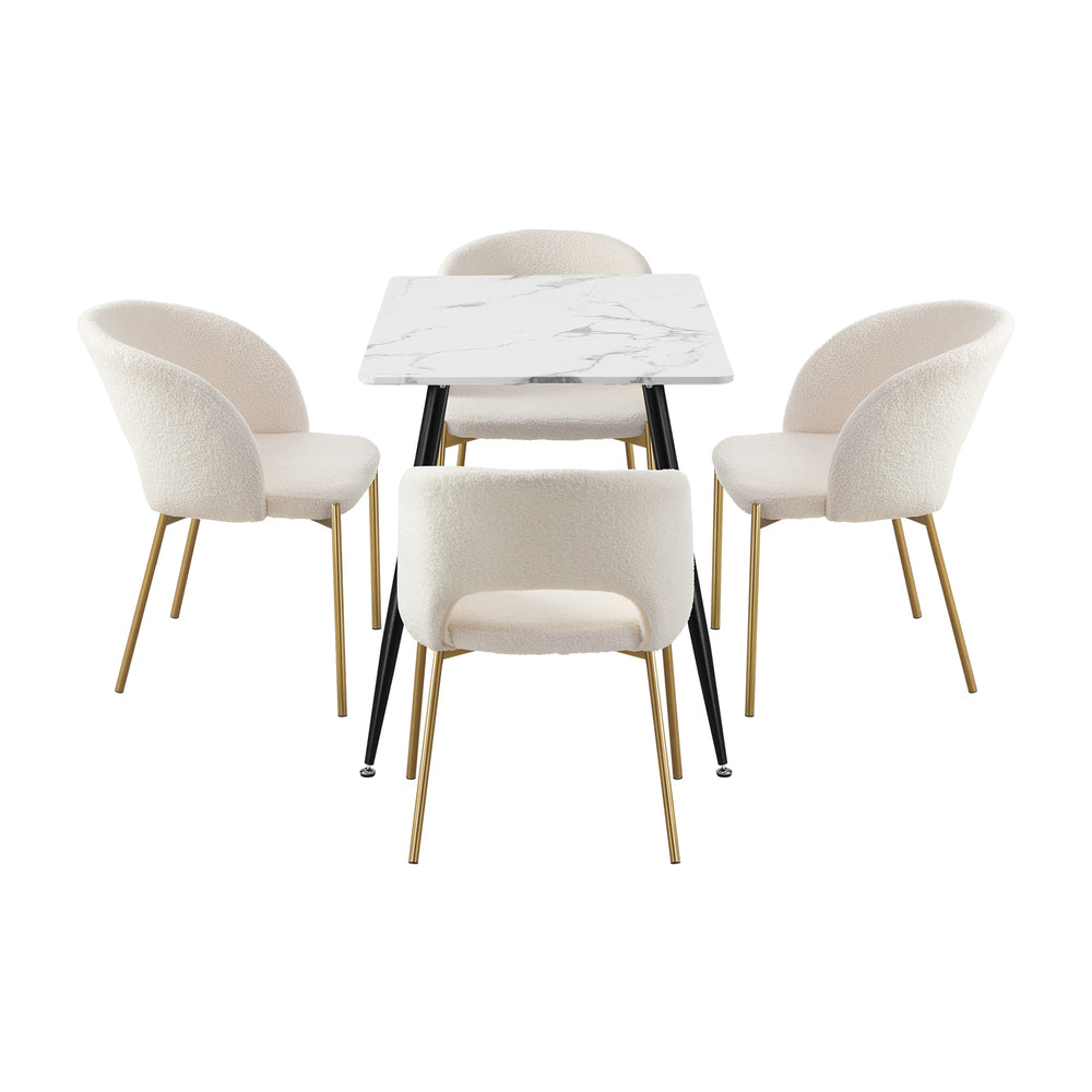 Duomo Boucle Gold Luxe Dining Table Set | 5-7 Seater Premium Modern Dining Table Marble Style Top