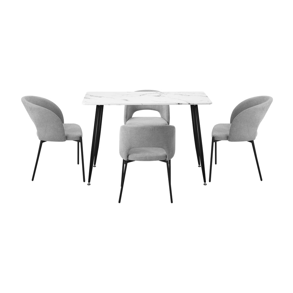 Teddy Millie Luxe Grey Fabric Dining Table Set | 5-7 Seater Premium Modern Dining Table Marble Style Top