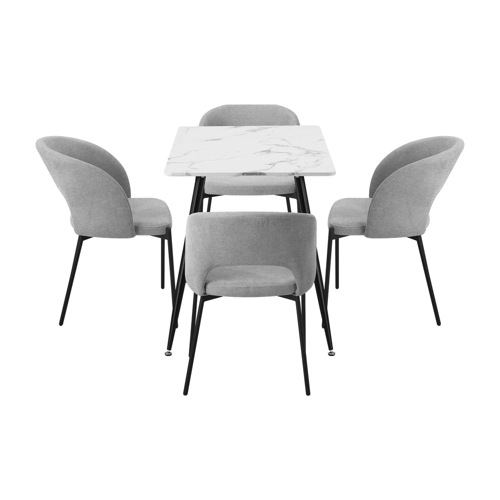 Teddy Millie Luxe Grey Fabric Dining Table Set | 5-7 Seater Premium Modern Dining Table Marble Style Top