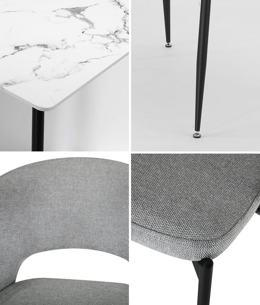 Teddy Millie Luxe Grey Fabric Dining Table Set | 5-7 Seater Premium Modern Dining Table Marble Style Top