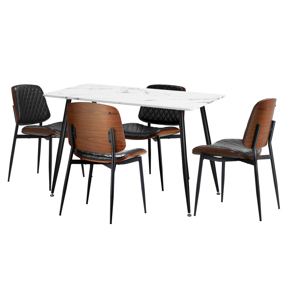 5 or 7 Piece Miami Eamos 120cm Marble Table Dining Set | Retro Metal Wood Dining Table Set