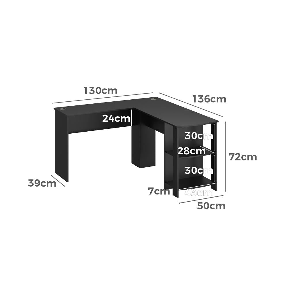 Milano Premiere L Shaped Corner Computer Desk Station | Wooden Corner Office Desk with Storage Shelves Space Saver
