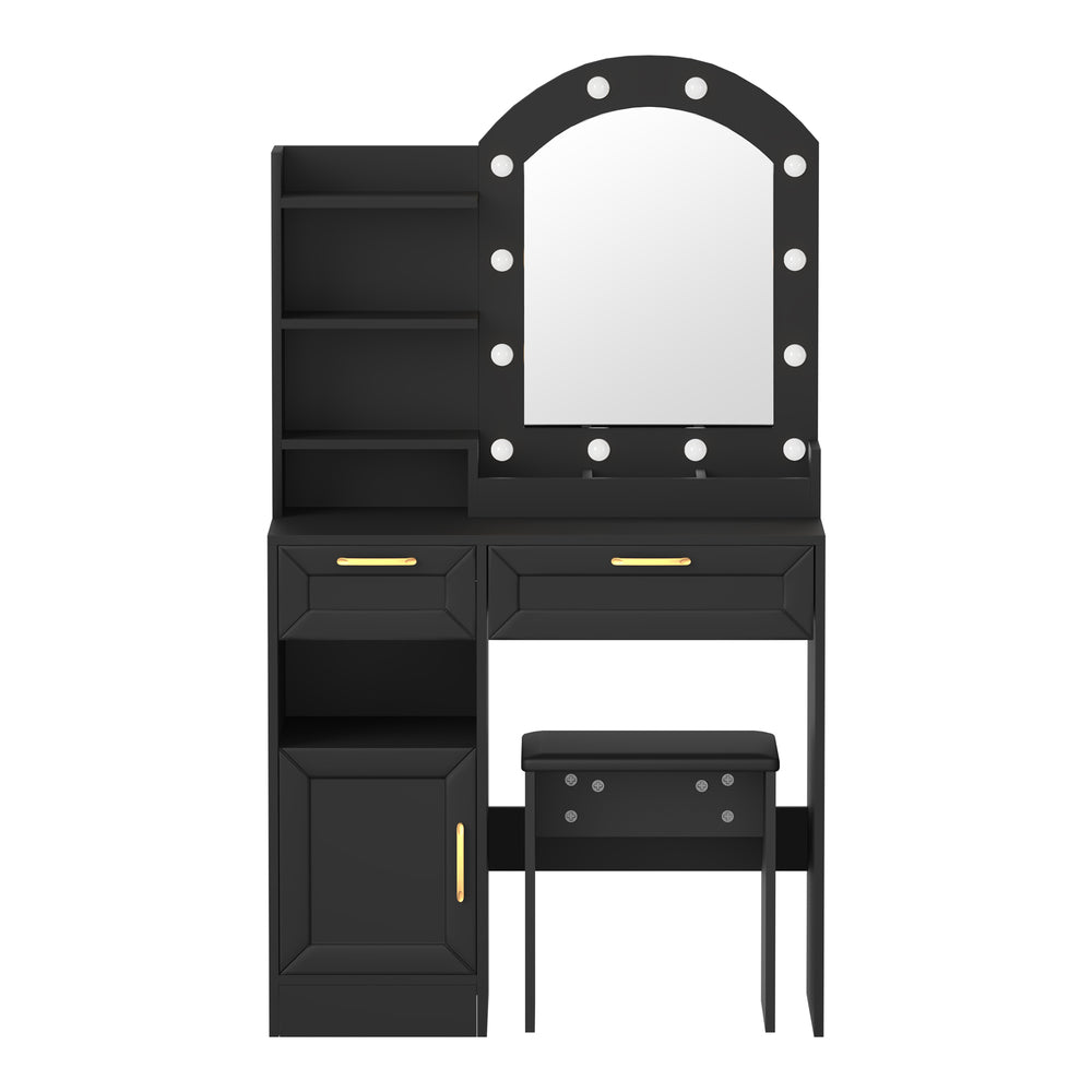 Amoure Arched Hollywood Dressing Table & Stool Set | LED Strip Mirror Storage Makeup Desk Cabinet